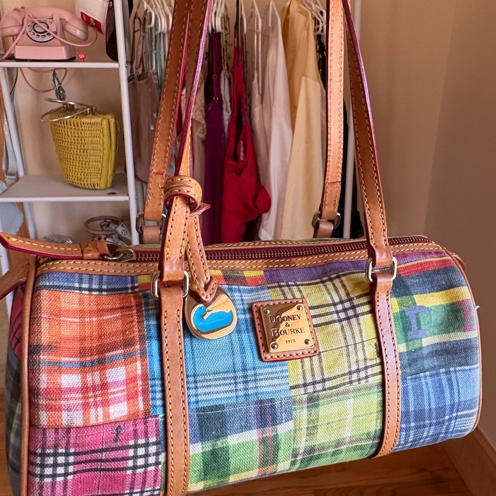 Dooney & Bourke Multicolor Plaid Picnic Barrel Bag